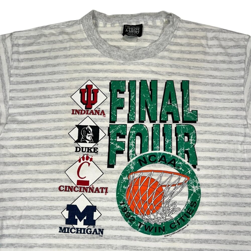 Vintage Print A-Shirt 1992 NCAA Final Four Win Cities Striped T-Shirt Size XL - Picture 5 of 11